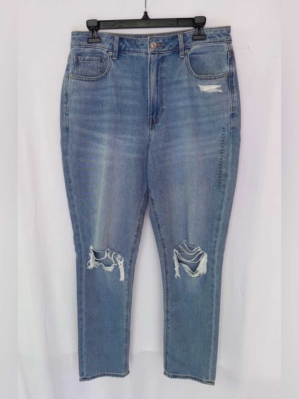 NWOT American Eagle Real Good Mom Jeans 12‎ Long High Rise Distressed